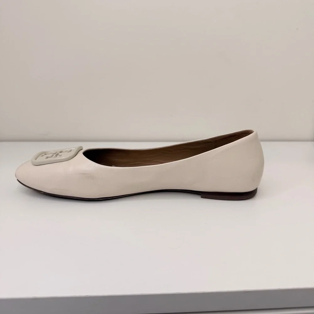 Tory BurchGeorgia Square Toe Ballet Flat in Cream Size 9C preppy logo new money